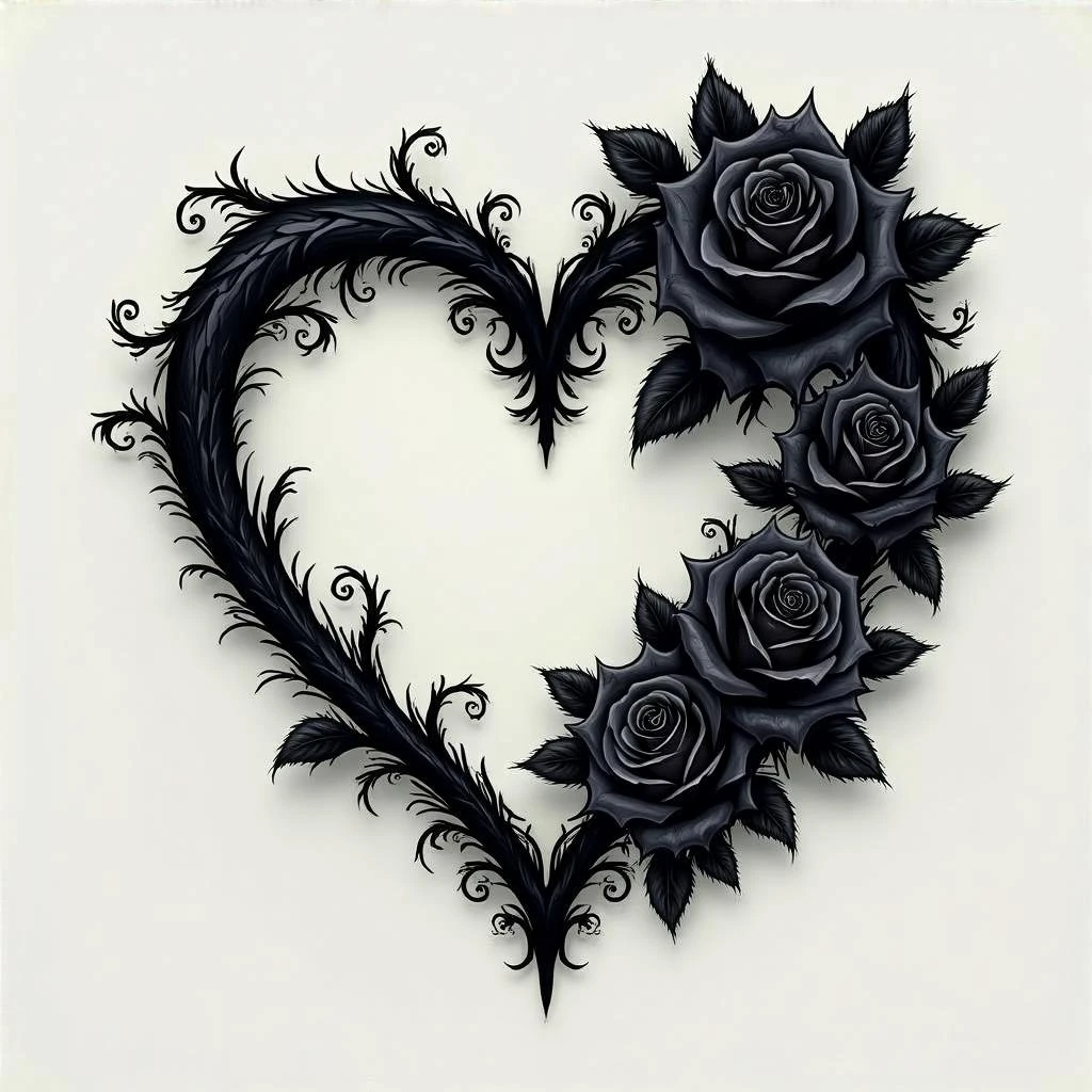 gothic heart with dark roses emoji