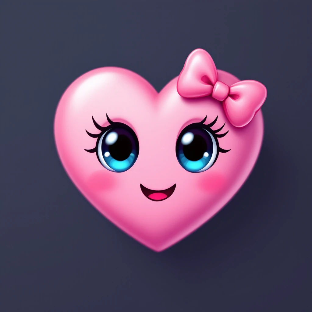 pink heart emoji with a bow, extra cute, big eyes, blushing cheeks emoji