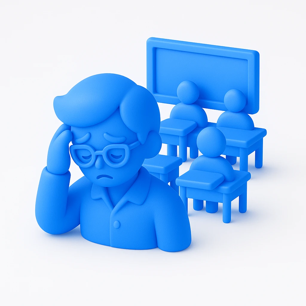 exhausted teacher in a bustling classroom emoji