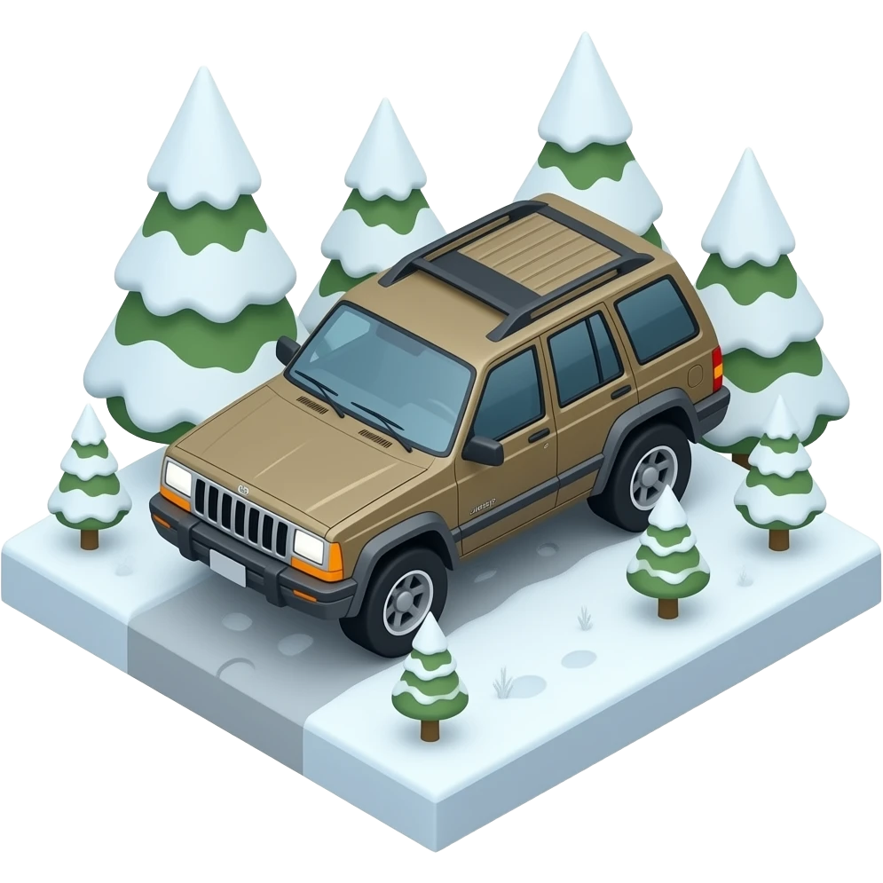 Can you make a jeep Cherokee xj look snowy isometric view emoji