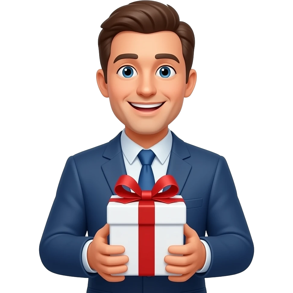 white gift box with happy man emoji