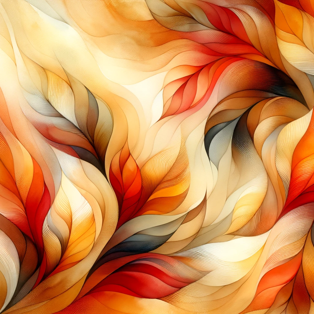 Autumn background, soft watercolor texture, warm fall color palette (orange, red, yellow, brown, beige), abstract flowing shapes, gentle gradients, artistic handmade look emoji
