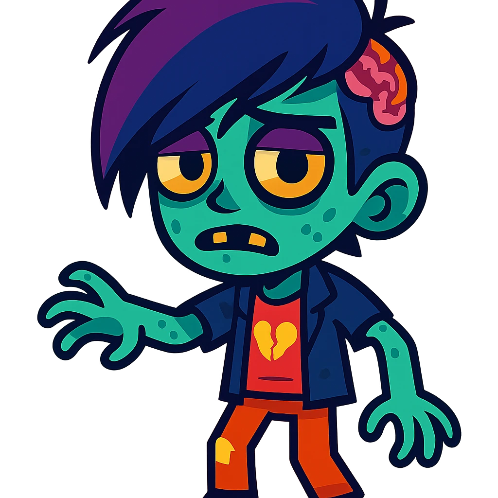 zombie boy with emo hairstyle, expressive, detailed, vibrant colors emoji