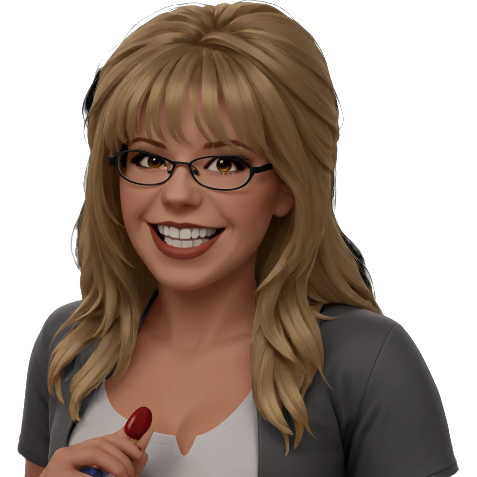 blonde girl in cosplay smile emoji