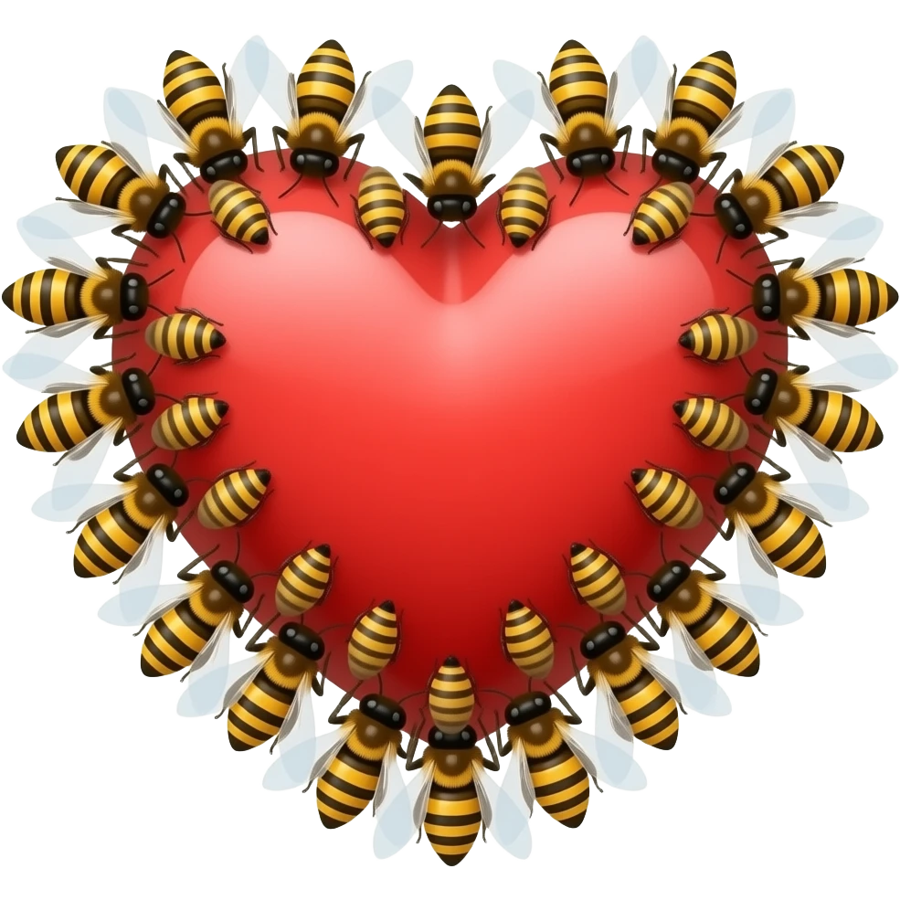 Big heart very tiny bees emoji