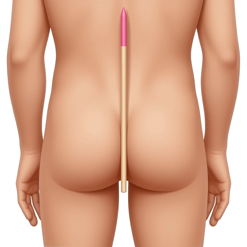 A naked man penetrating his ass With a beige long large stick with a pink tip the pink tip is entering the ass emoji