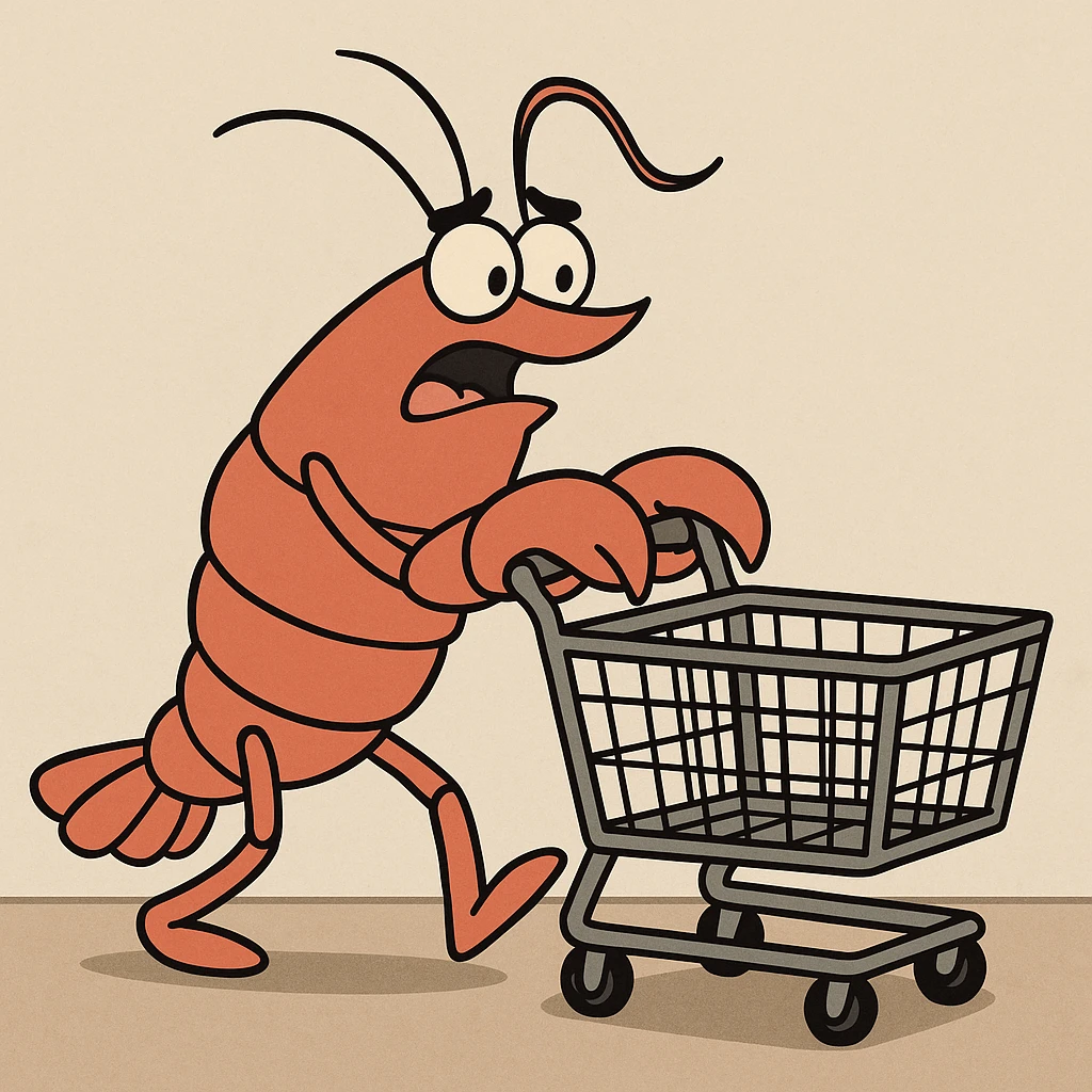 lobster pushing a shopping cart emoji