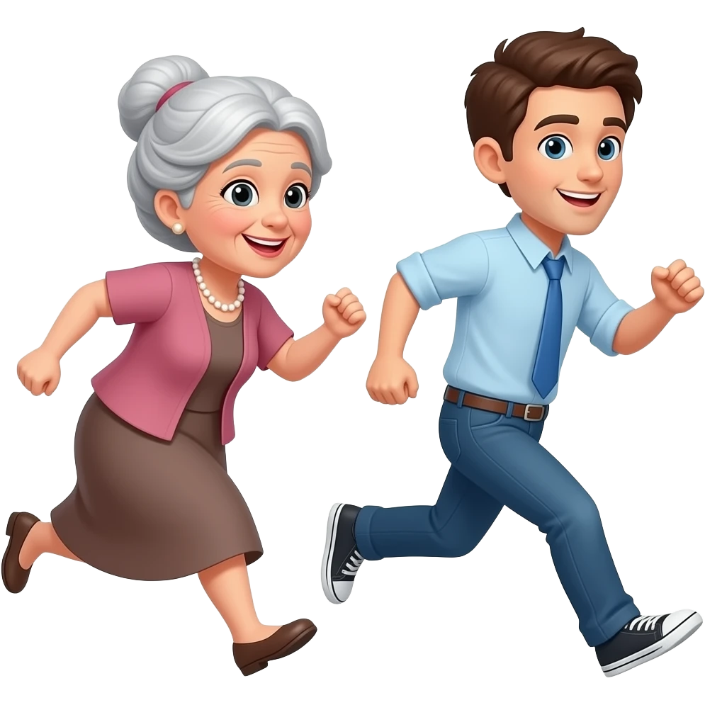 old woman chasing young man emoji