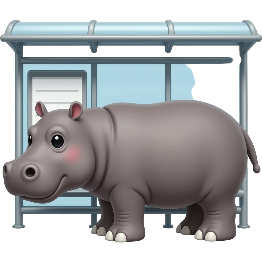 hippo waiting at bus stop emoji