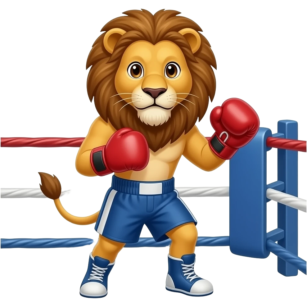 лев в боксерских рукавицях та боксерських шортах готується до визоду у ринг emoji