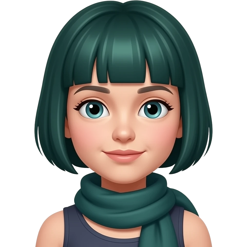 young cut girl wearing  a neck scarf her hairs with dark green color emoji