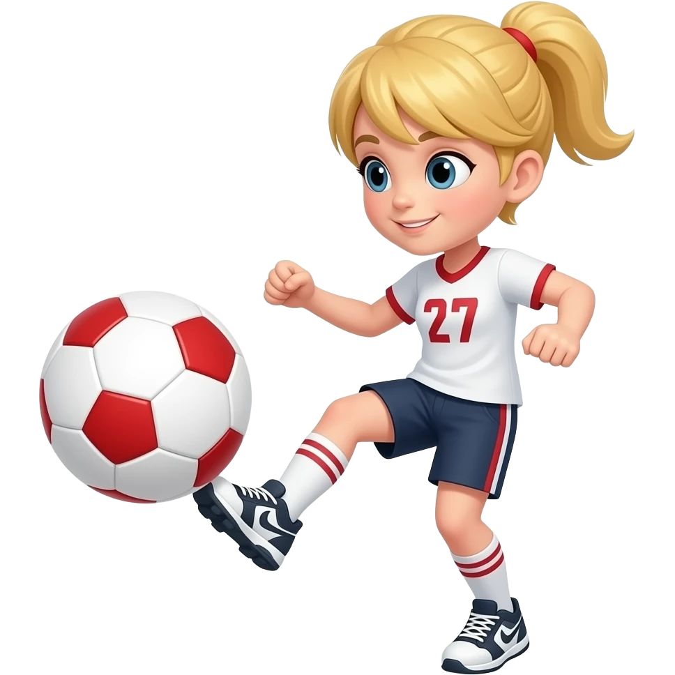 Blond girl kicking red kickball emoji