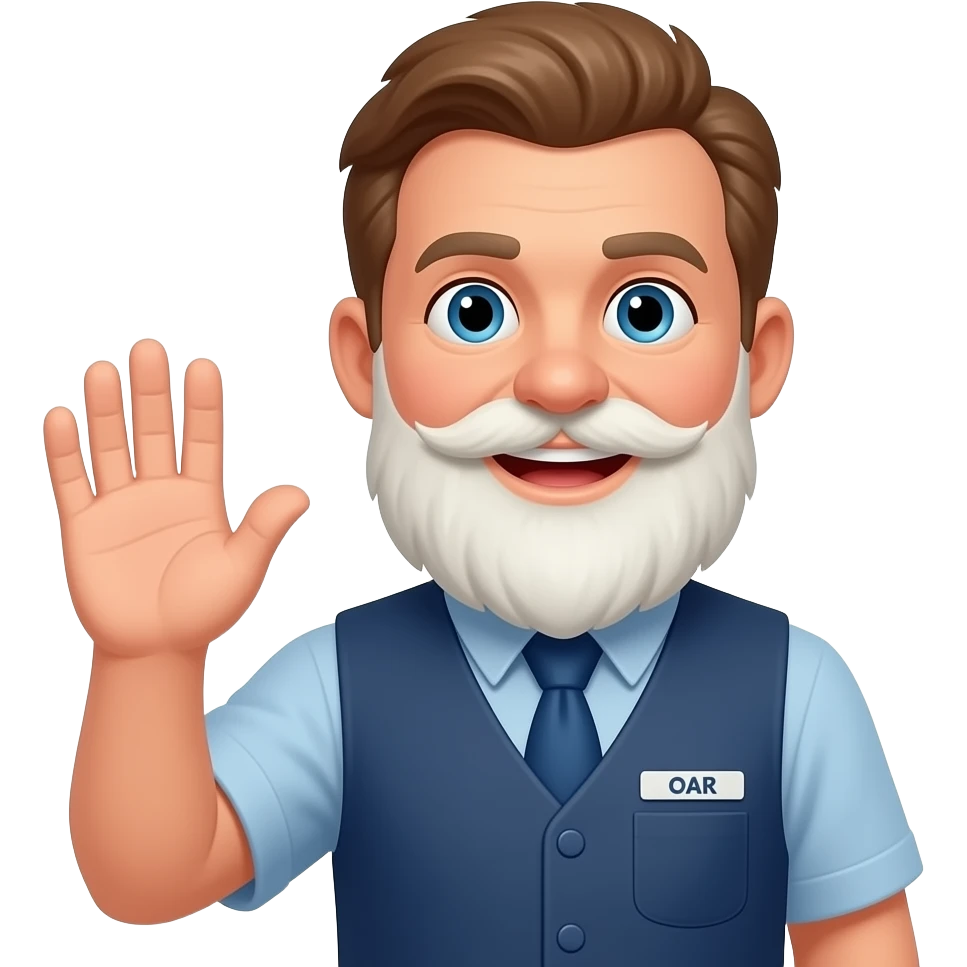 hillbilly with beard waving hi AR clerk young brown hair emoji