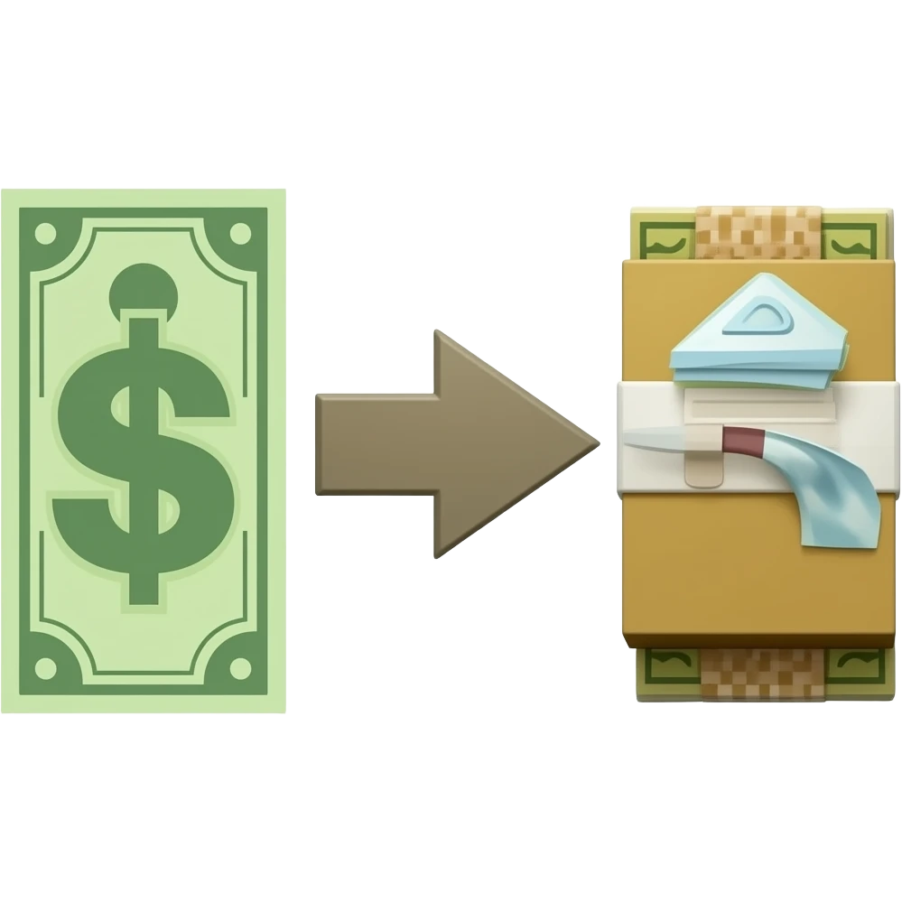 left money and middle arrow and right box emoji