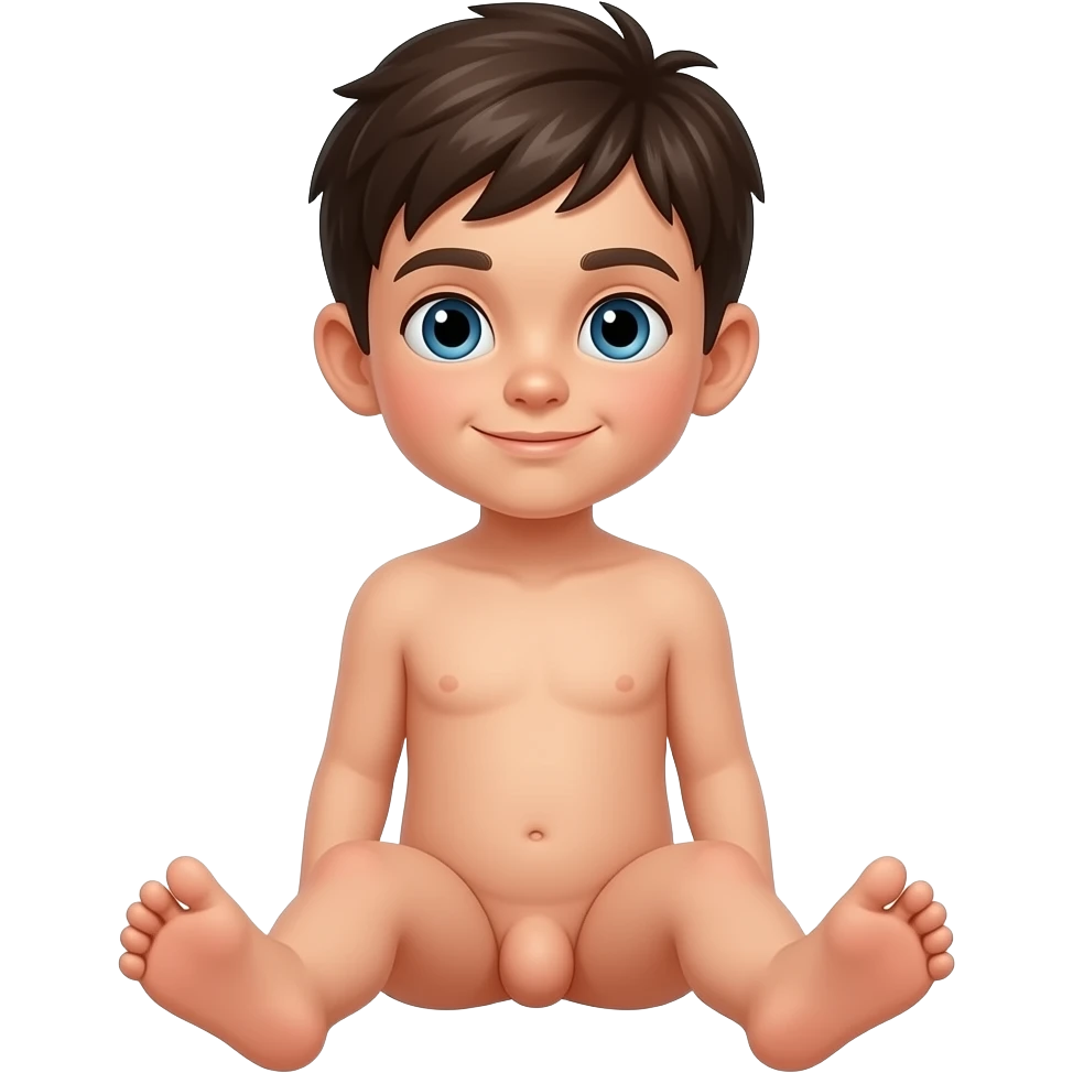 Naked kid boy full body sitting down with penis emoji
