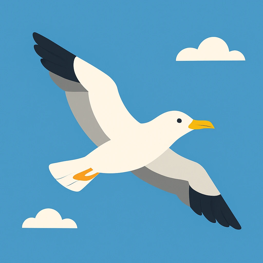 Flat design style seagull in the sky emoji