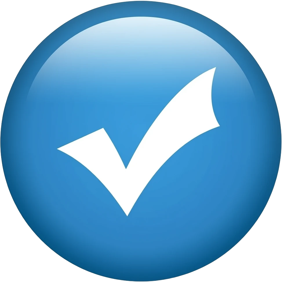 Sirculo azul con una v de verificado sin ninguna palabra per que la v de el medio sea blanco y el circulo de un celeste fuerte emoji