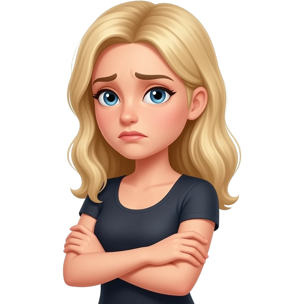 Emoji femme blonde stylé iOS qui croise les bras, qui boude et qui tourne un peu ça tête sur le côté emoji