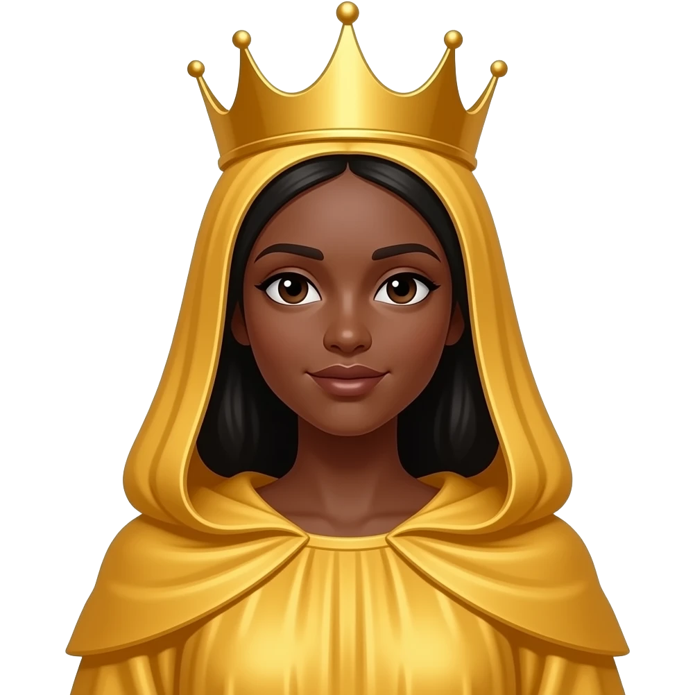 Mary with black skin and golden robes and a crown emoji