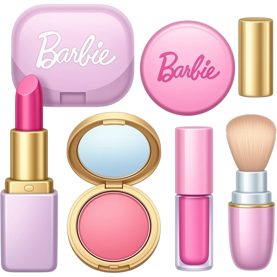 pink, blue, yellow, green, purplea collection of cute makeup items, lipstick, powder, blush, pastel packaging, aesthetic arrangement, inspired by Barbie colour palette emoji