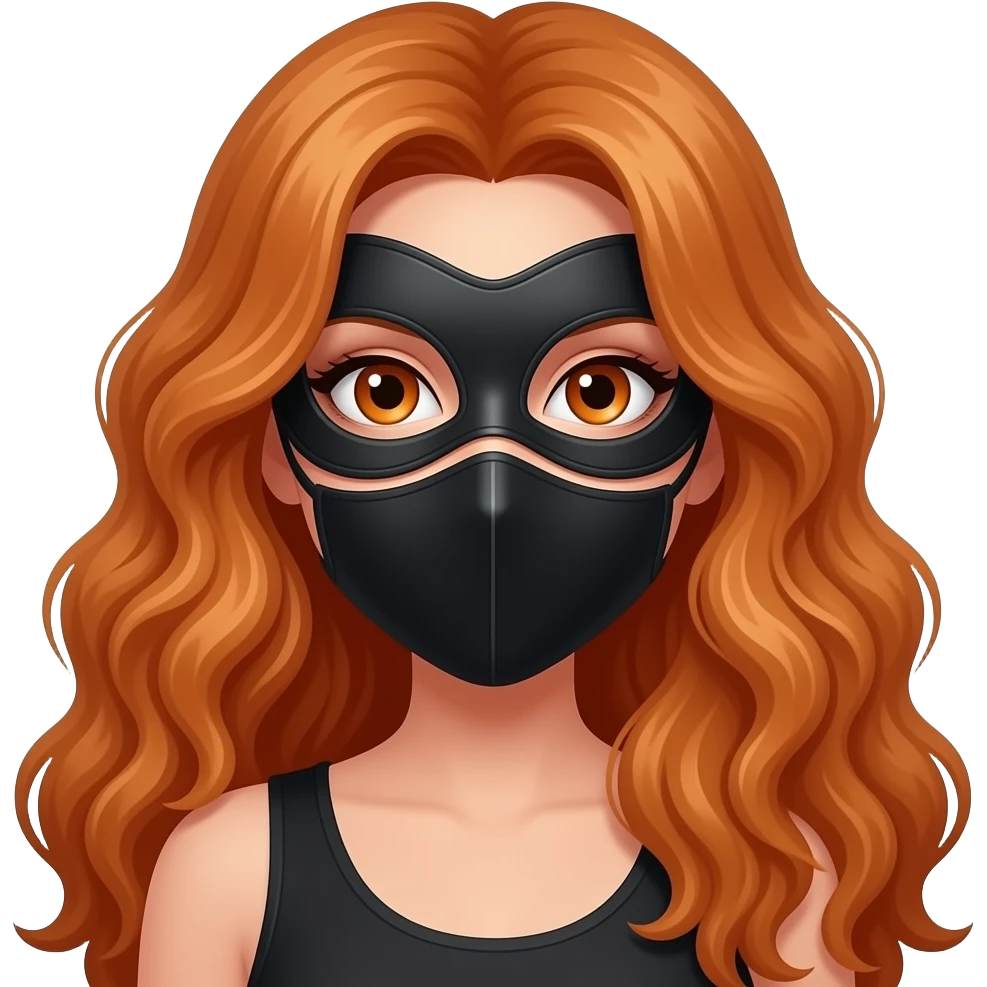 sexy girl with long curly ginger hair and ginger eyes wearing a black mask emoji