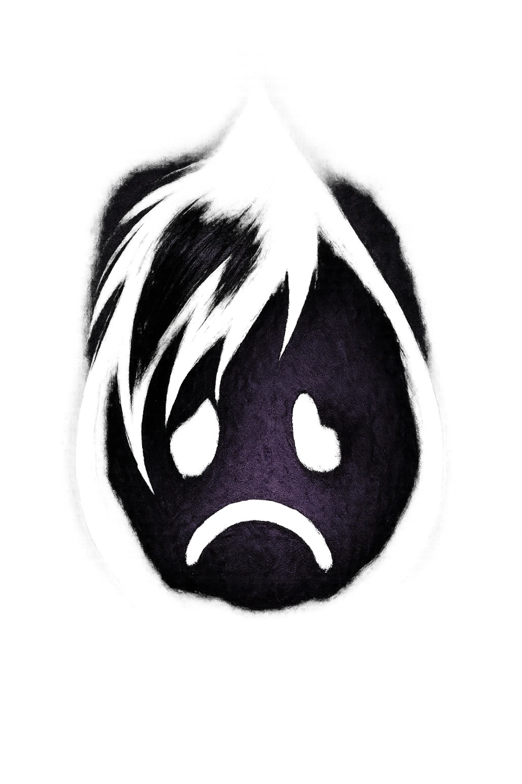 emo-style teardrop, black and purple, moody emoji