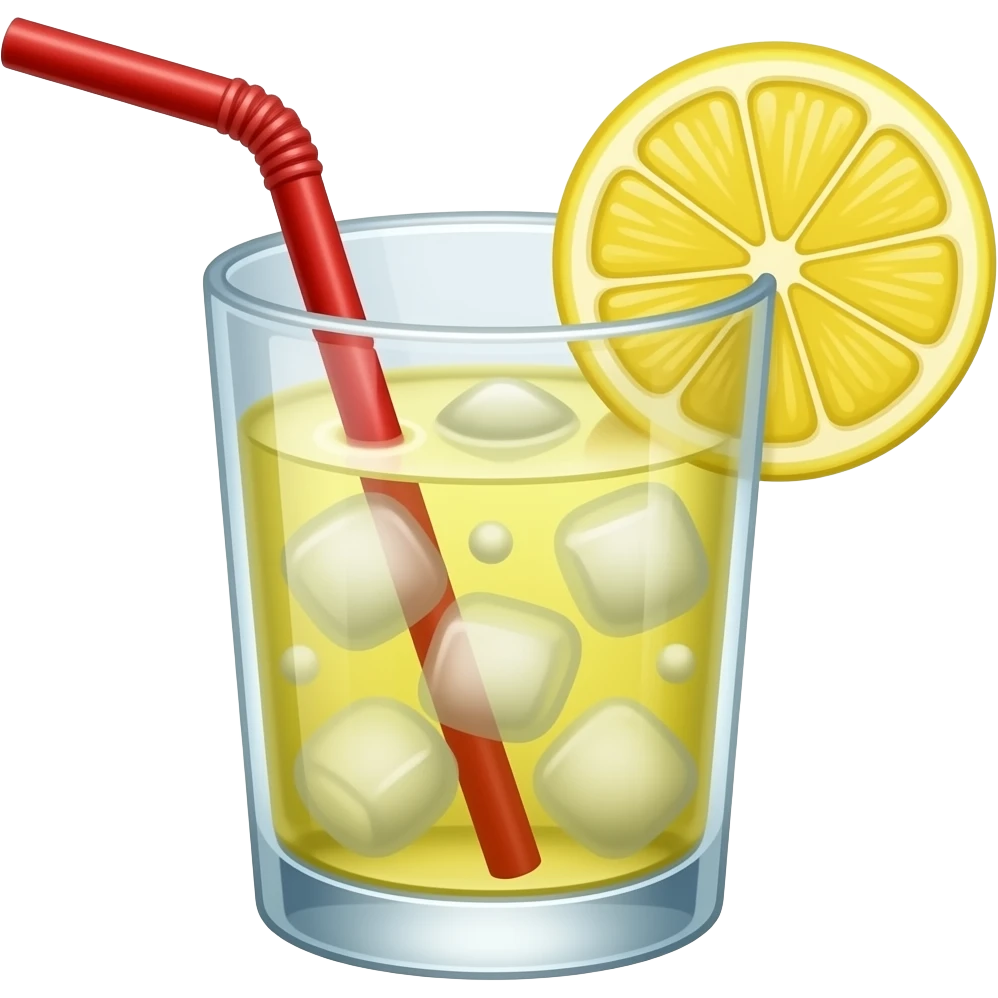 lemon cold drink with ice and straw and one lemon on the galss emoji