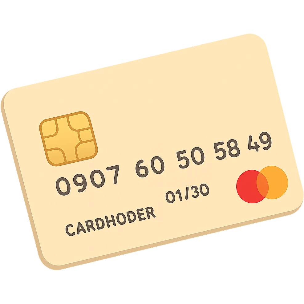 Make this bank card light beige in color, keep the same angle and style as the original. The style is emoji style with a transparent background. Preserve the original composition and details while changing the color to light beige. emoji