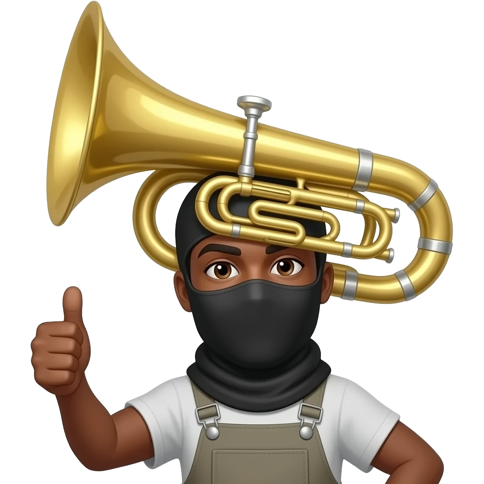 give me a black-skinned guy emoji who's showing with his thumb that everything fine, also on the other hand he holds a jumbo instrument on his head he should have the balaclava emoji
