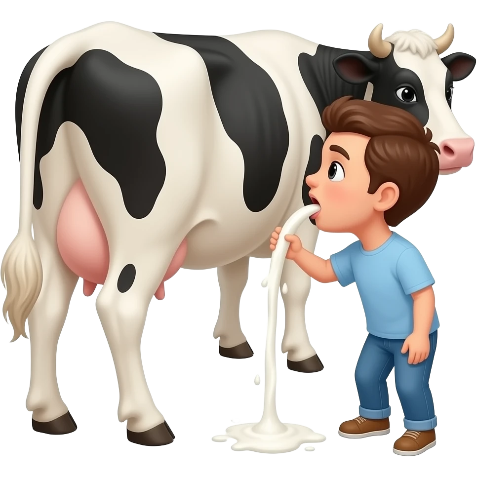 Someone with milk coming out their mouth licking a cows bum emoji