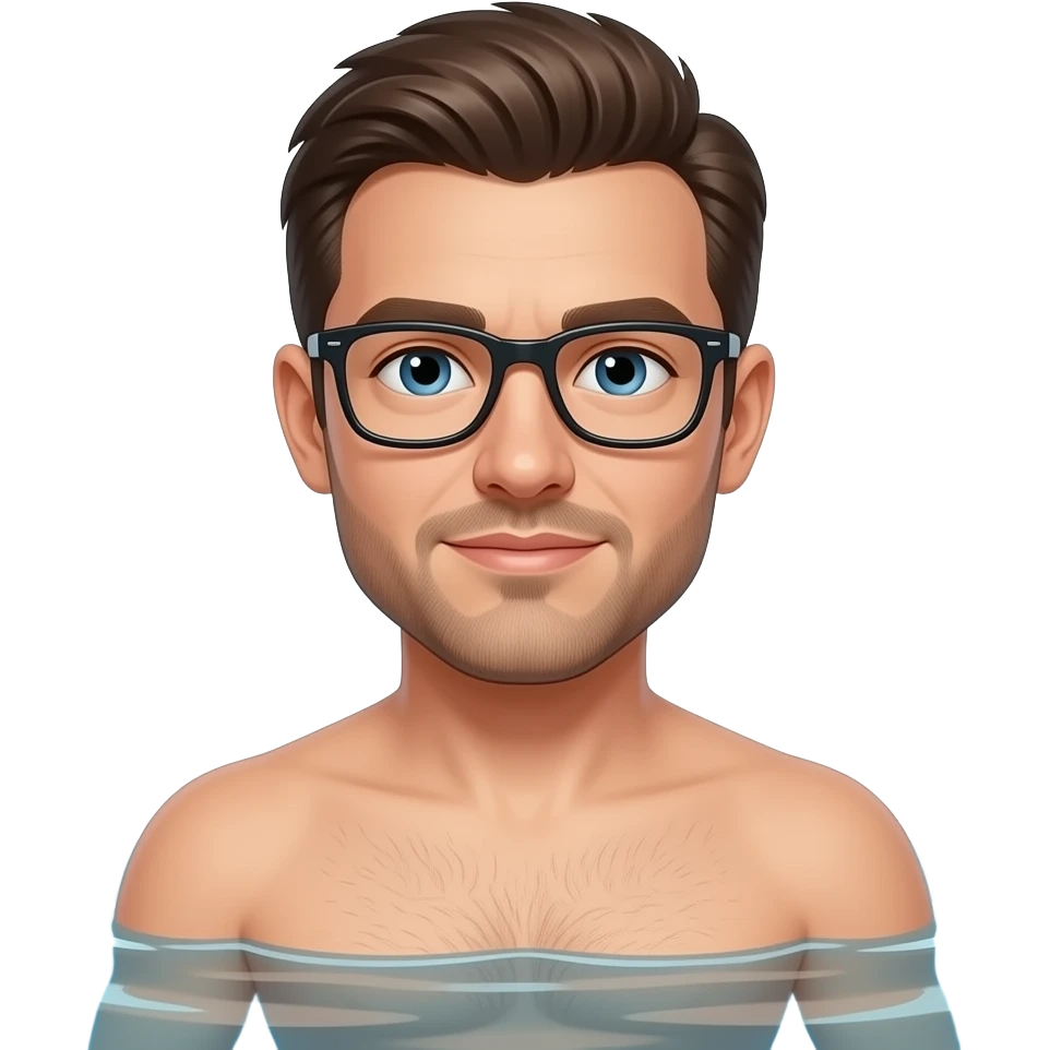 White  man swimming with no swim suit wearing glasses emoji