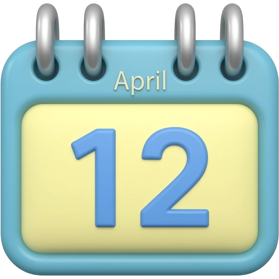 soft blue yellow calendar 12th april birthday icon, transparent background inspired by barbie colour pallete emoji