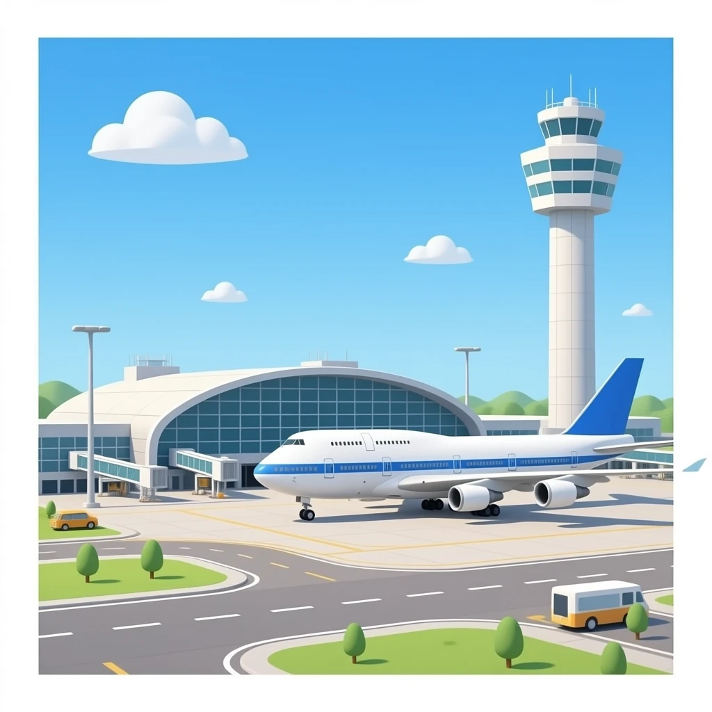 huge 3D airport terminal with big b747 and a380 planes and big ATC tower with no background emoji
