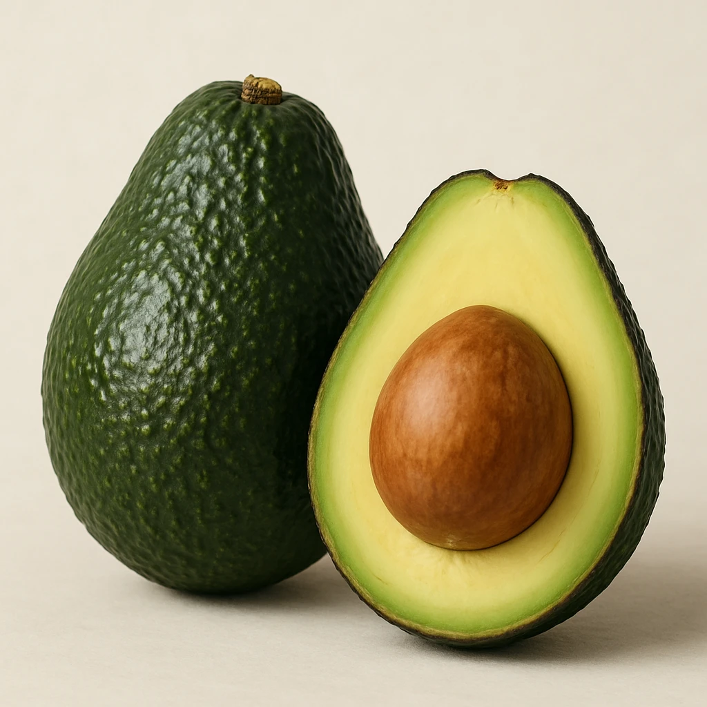 photo realistic whole avocado and half avocado on a light background emoji
