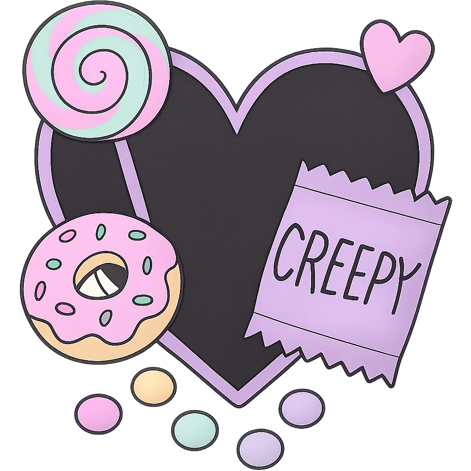 pastel goth heart with pastel candy , remove background emoji
