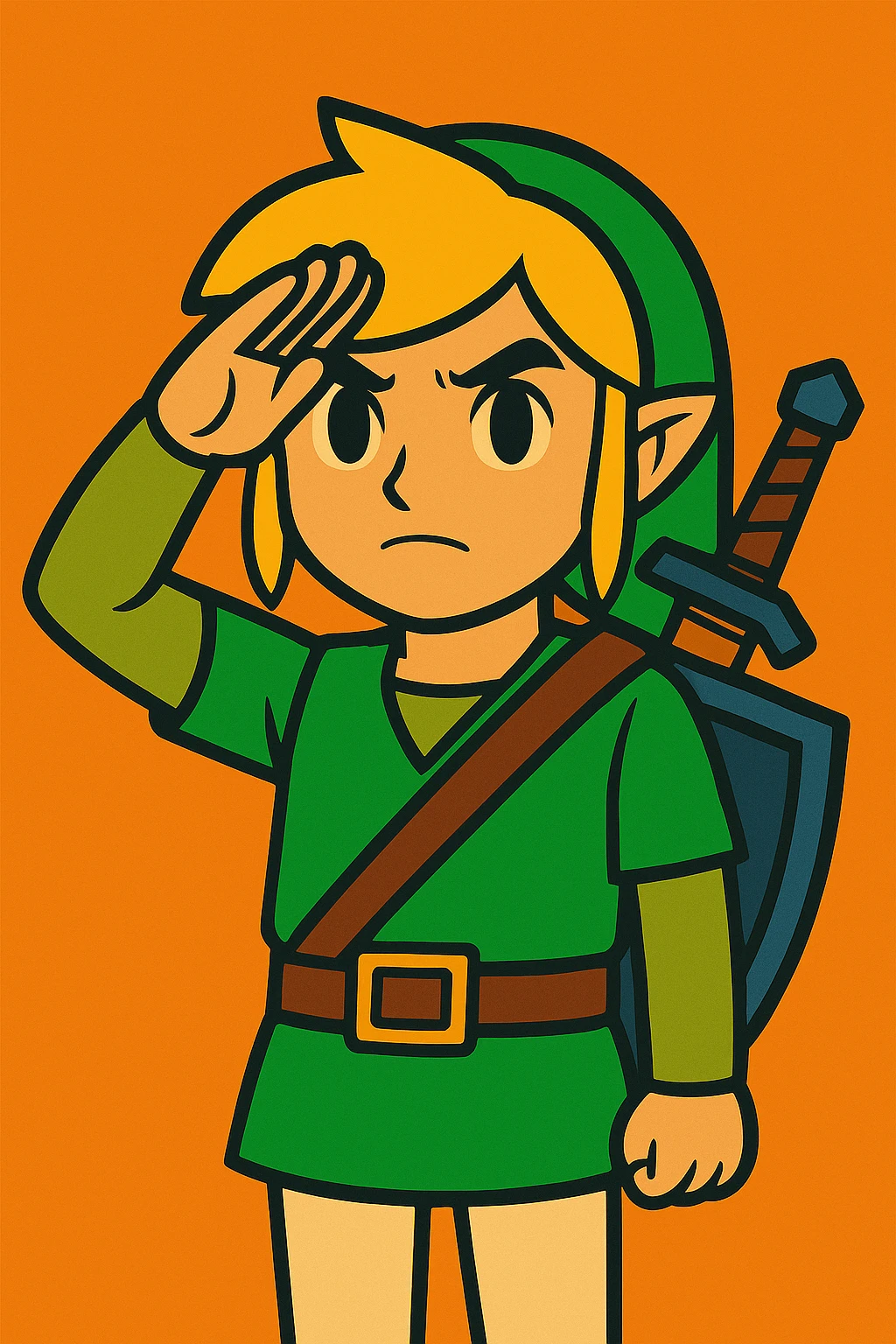 Link performing a military salute with right hand on forehead, serious expression, no text, vibrant cartoon style. emoji