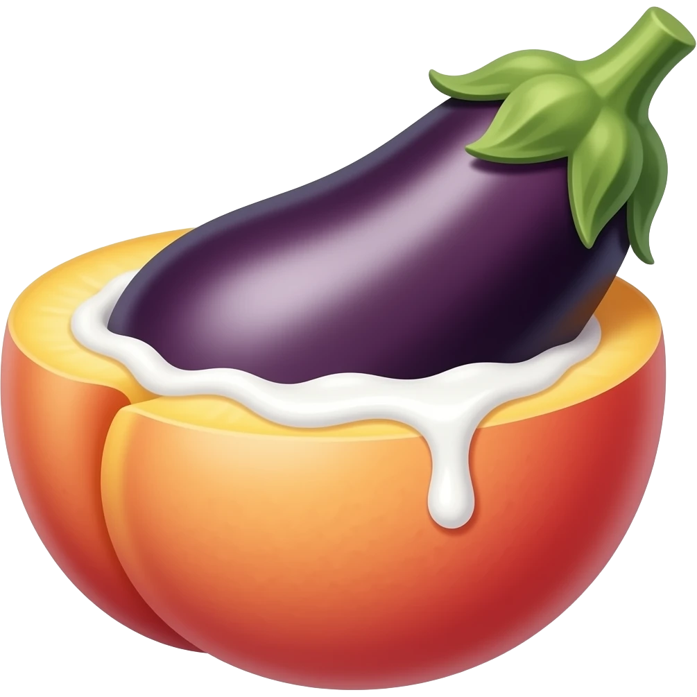 egg plant going inside opened peach dripping white inside the middle to the end... emoji