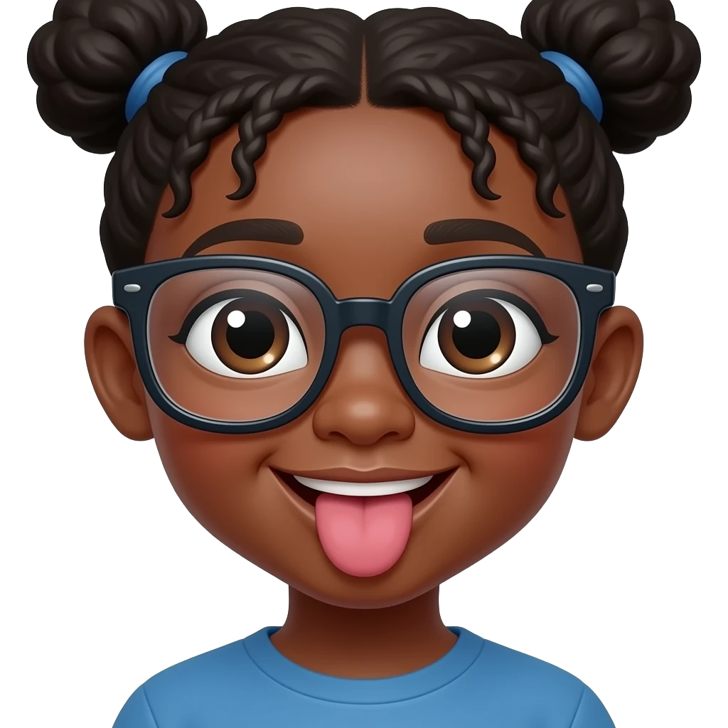 Ters bir şekilde gözlük takmış esmer bir çocuk ve ekrana yakın olsun dili de dışarıda olsun emoji