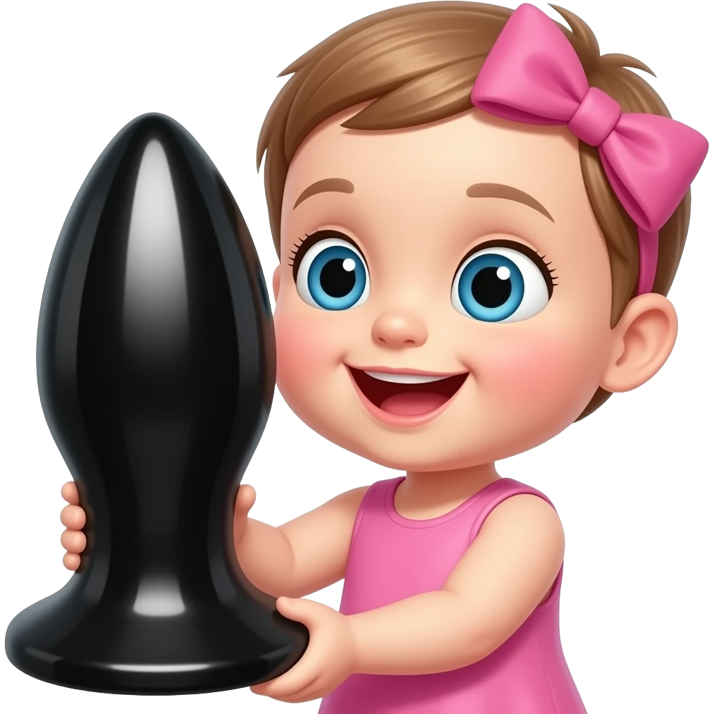 happy baby girl holding a large black anal plug emoji