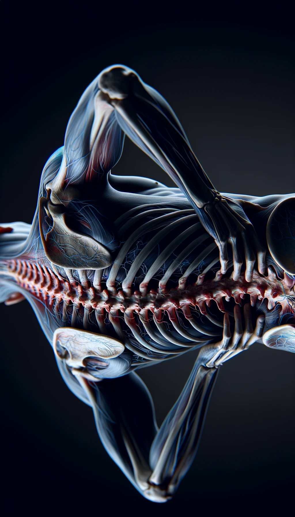 corpo umano anatomico di spalle e fisico storto, spina dorsale in evidenza, dolore alla schiena su un lato, iperrealistico 4k emoji