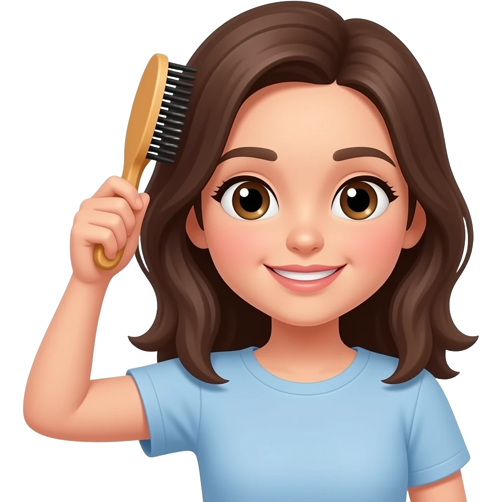 Chica cepillandose el cabello con fondo blanco efecto emoji emoji