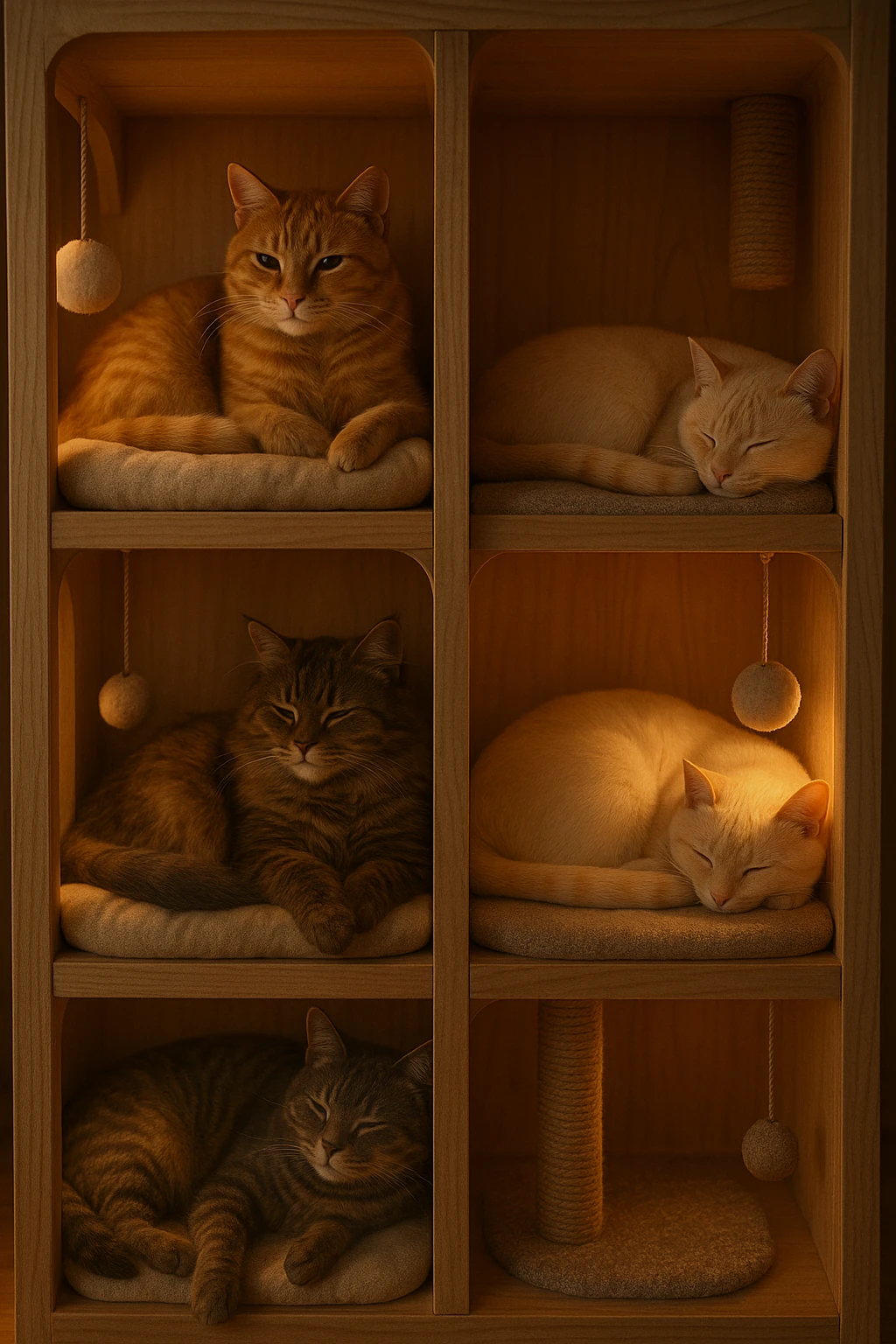 cats relaxing in a vertical playhouse emoji