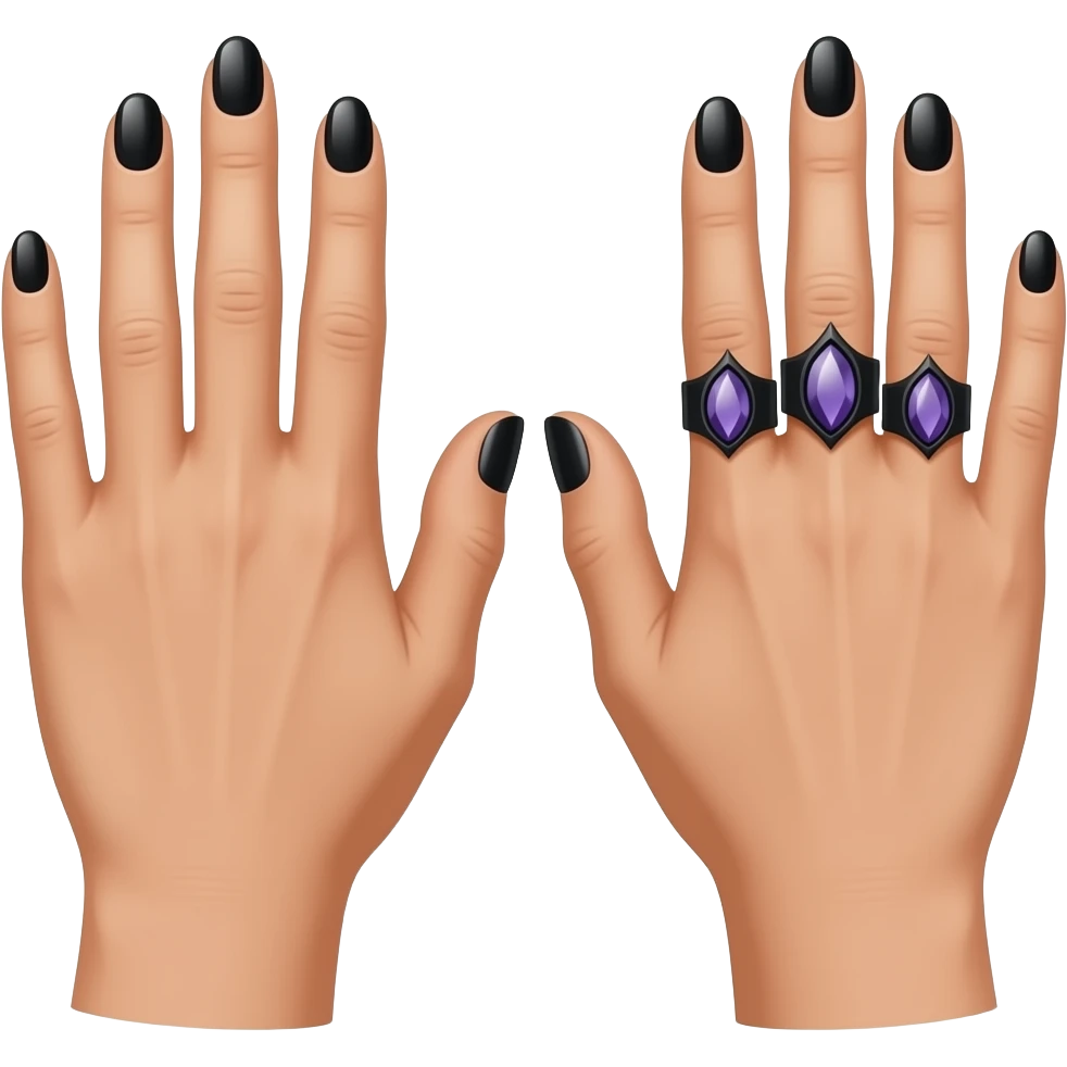 Hands clapping, with black nailpolish and black Gothic rings on one hand  with black and purple gemstones. emoji