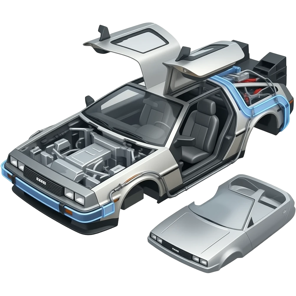A partially assembled Delorean car emoji