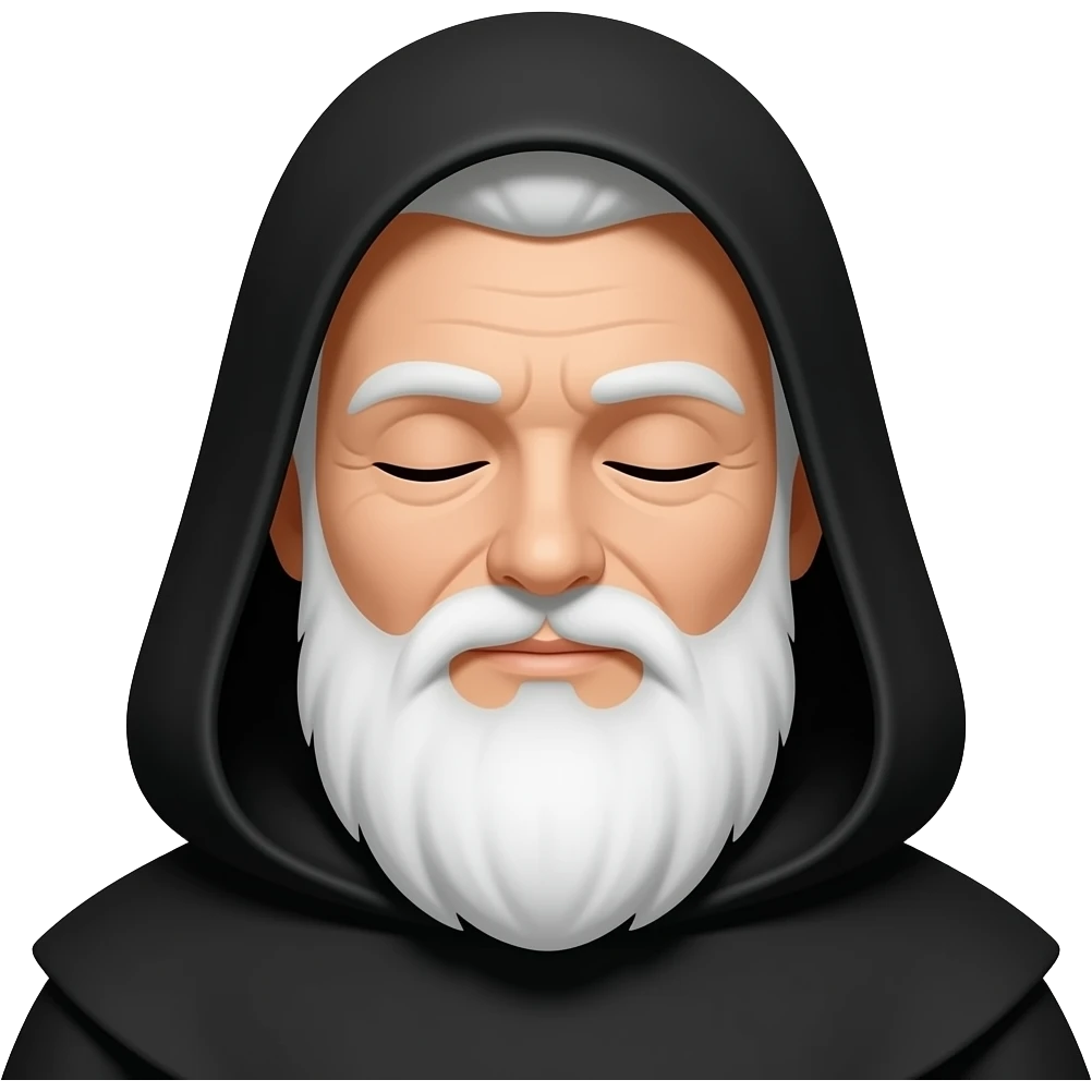 Hombre con ojos cerrados con habito de monje negro y barba blanca emoji