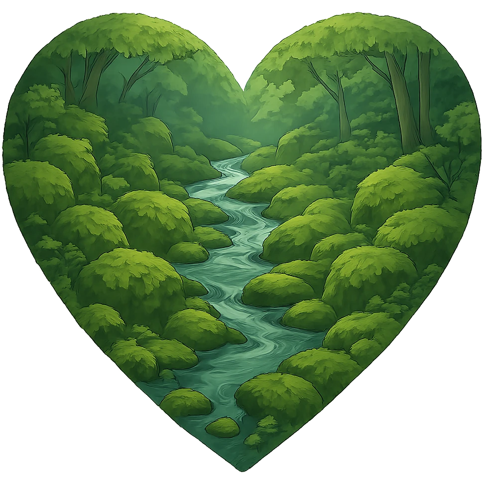 heart with a lush mossy creek, clean digital illustration, no background emoji