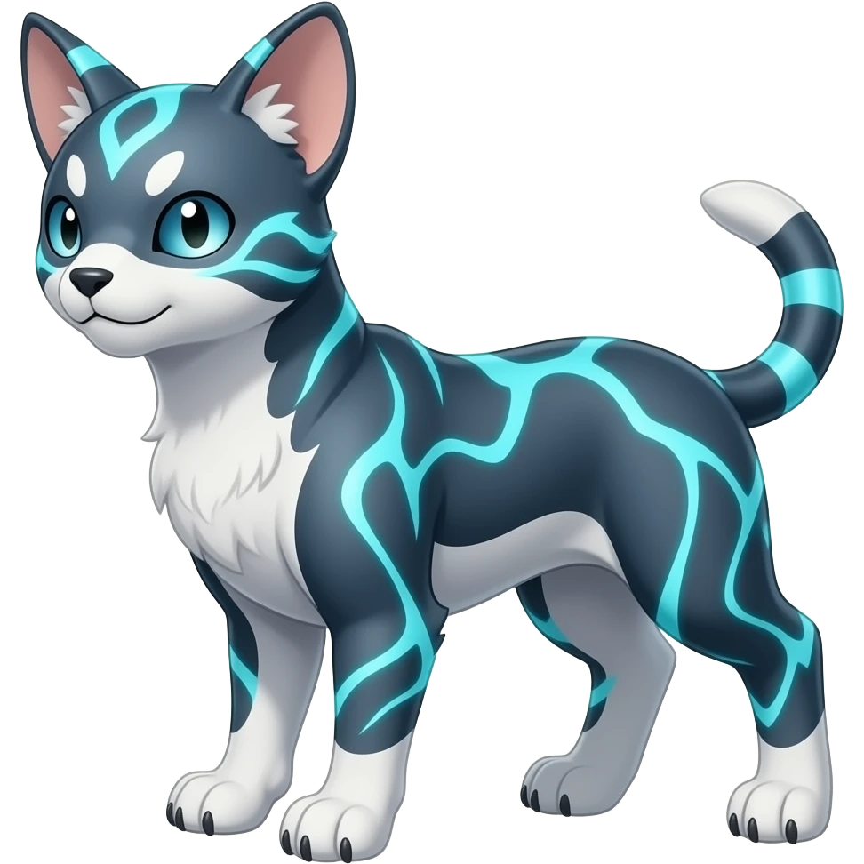 Digitigrade elemental realistic pretty elegant sleek shiny patterned quadrupedal Randomly patterned Shinx-Liepard-Electrike-Fakémon-Digimon-animal-hybrid, full body, short nub-tail emoji