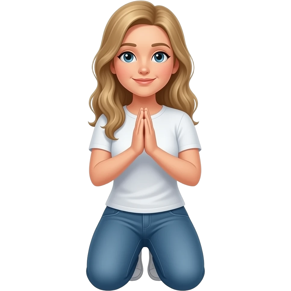 Dark Blond sexy  woman  about 28 years old kneeling and praying frontal view emoji