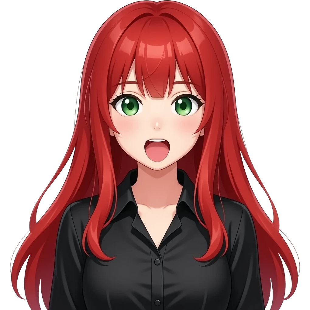 anime girl sexy expression long red hair green eyes black shirt emoji