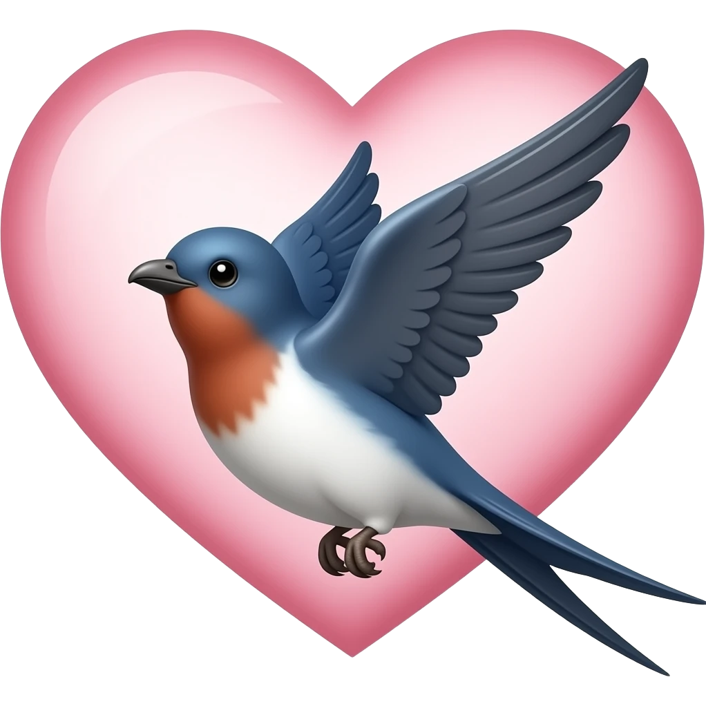 One bird flying with have a half piece of heart emoji